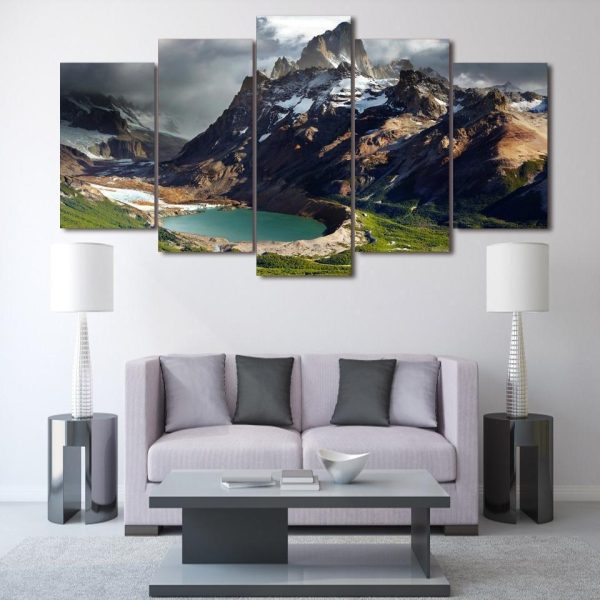 Argentina Mountains Lake Patagonia - Nature 5 Panel Canvas Art Wall Decor