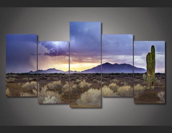 Arizona Monsoon Sunset - Nature 5 Panel Canvas Art Wall Decor