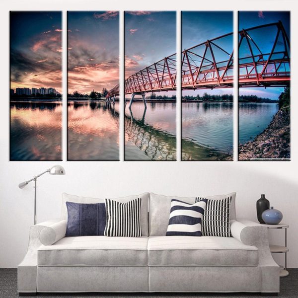 Artation Famous Bridge Scenery - Nature 5 Panel Canvas Art Wall Decor