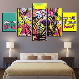 Ation Colorful Animal French Bulldog - Abstract Animal 5 Panel Canvas Art Wall Decor