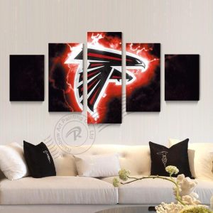 Atlanta Falcons Flame Logo 2 Football - 5 Panel Canvas Art Wall Decor