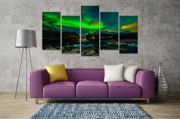 Aurora Borealis 1 - Nature 5 Panel Canvas Art Wall Decor