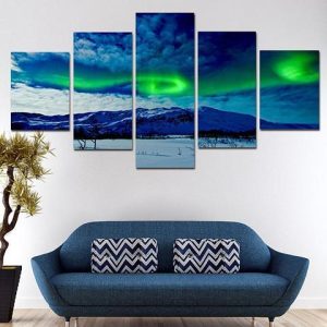 Aurora Borealis Balls - Nature 5 Panel Canvas Art Wall Decor