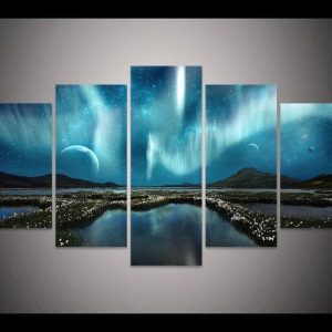 Aurora Borealis Fantasy - Nature 5 Panel Canvas Art Wall Decor