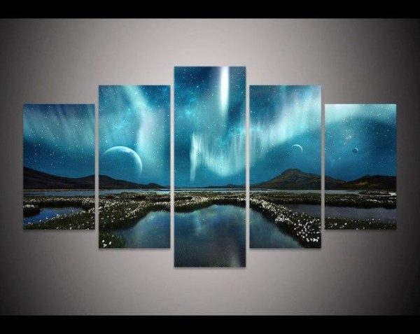 Aurora Borealis Fantasy - Nature 5 Panel Canvas Art Wall Decor