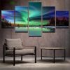 Aurora Borealis Over Forest Lake Landscape - Nature 5 Panel Canvas Art Wall Decor