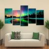 Aurora Borealis Rlight Lake - Nature 5 Panel Canvas Art Wall Decor