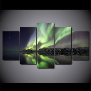 Aurora Lake Mountain 01 - Nature 5 Panel Canvas Art Wall Decor