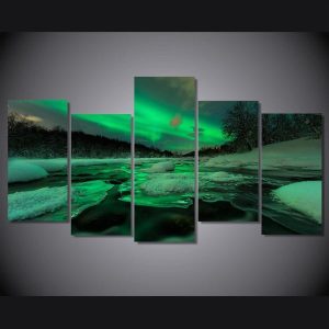 Aurora South Norway Lights Sky 01 - Nature 5 Panel Canvas Art Wall Decor