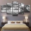 Autumn Lake In Blanc Et Noir - Nature 5 Panel Canvas Art Wall Decor