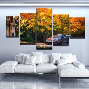 Autumn Lamborghini Drive - Automative 5 Panel Canvas Art Wall Decor