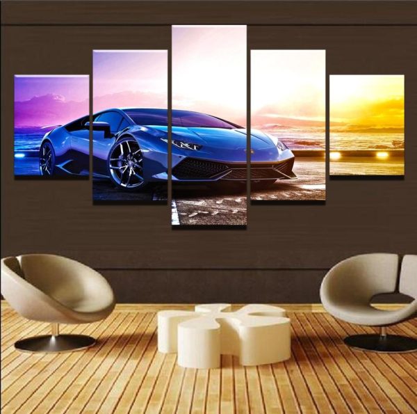 BMW Blue Car At Sunset Car - 5 Panel Canvas Art Wall Decor