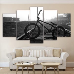 BMX Bike On Train Tracks Sport - 5 Panel Canvas Art Wall Decor