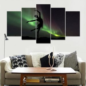 Ballerina Dancing On Aurora - Nature 5 Panel Canvas Art Wall Decor