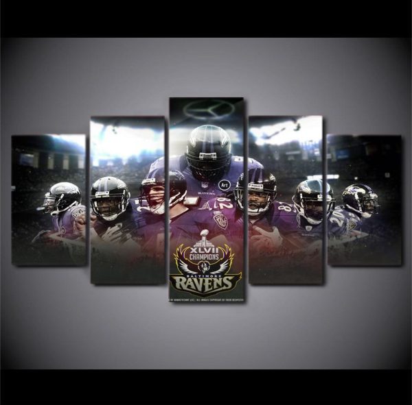 Baltimore Ravens Champion Poster Football - 5 Panel Canvas Art Wall Decor