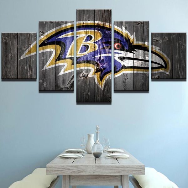 Baltimore Ravens Logo Football - 5 Panel Canvas Art Wall Decor