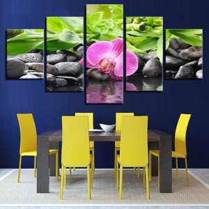 Bamboo And Orchid Stream - Animal 5 Panel Canvas Art Wall Decor