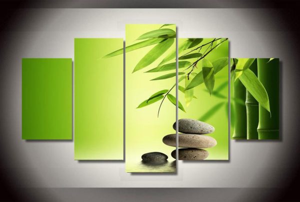 Bamboo And Stones - Nature 5 Panel Canvas Art Wall Decor