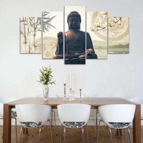 Bamboo Buddha - Religion 5 Panel Canvas Art Wall Decor