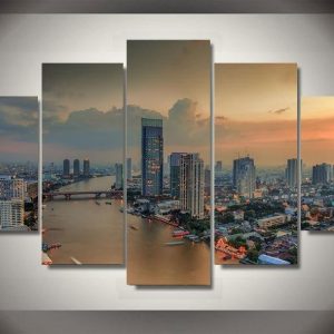 Bangkok Tailand City - Nature 5 Panel Canvas Art Wall Decor