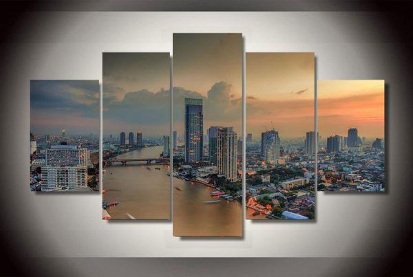 Bangkok Tailand City - Nature 5 Panel Canvas Art Wall Decor