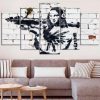 Banksy Mona Lisa Street Bazooka Gun - Abstract 5 Panel Canvas Art Wall Decor