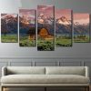 Barn In The Mountains - Nature 5 Panel Canvas Art Wall Decor