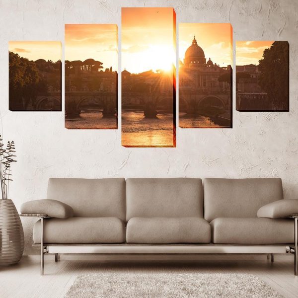 Baroque Style Religious Building - Nature 5 Panel Canvas Art Wall Decor