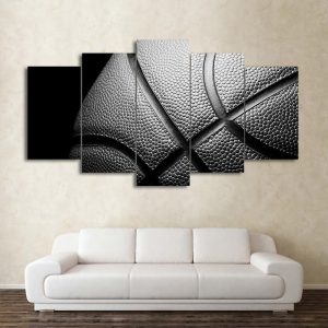 Basketball In Black And White Sport - 5 Panel Canvas Art Wall Decor