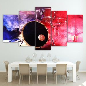 Bass Snare Drums Led Light Show - Music 5 Panel Canvas Art Wall Decor