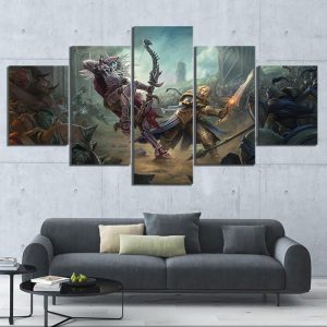 Battle For Azeroth: Sylvanas vs Anduin World of Warcraft Gaming - 5 Panel Canvas Art Wall Decor