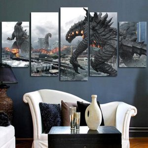 Battle Of Godzilla Movie - 5 Panel Canvas Art Wall Decor