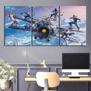 Battle On The Aircraft Fortnite Gaming 3 Pieces - 3 Panel Canvas Art Wall Decor