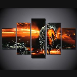 Battlefield Soldiers Tanks 01 - Gaming 5 Panel Canvas Art Wall Decor