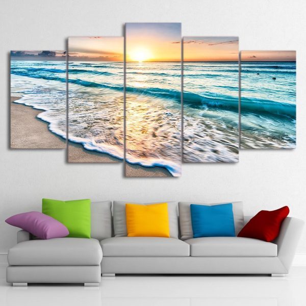 Beach And Sunset - Nature 5 Panel Canvas Art Wall Decor