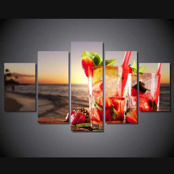 Beach Sea Drinks Cocktails - Wine 5 Panel Canvas Art Wall Decor