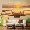 Beach Walk Ocean - Nature 5 Panel Canvas Art Wall Decor