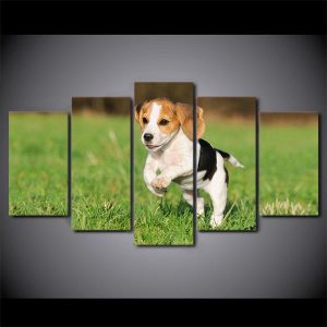 Beagle Dog Puppy Playing - Animal 5 Panel Canvas Art Wall Decor