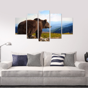 Bear In The Mountain - Animal 5 Panel Canvas Art Wall Decor