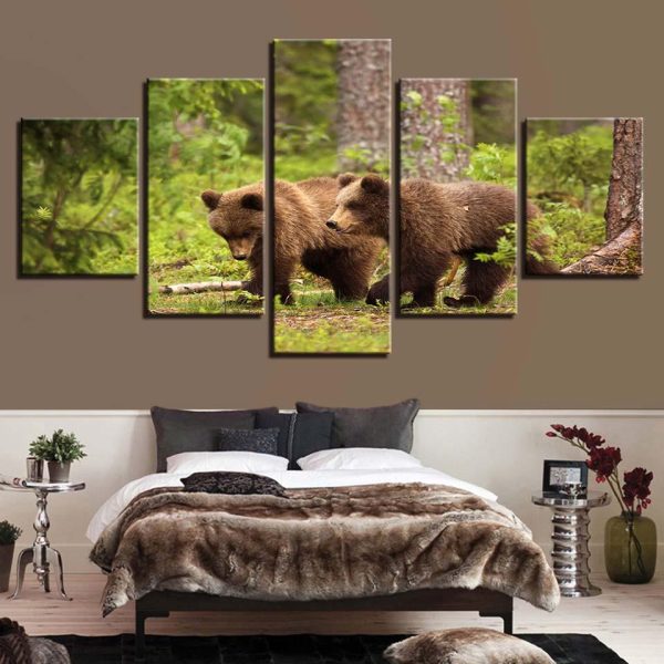 Bear Restaurant Forest - Animal 5 Panel Canvas Art Wall Decor