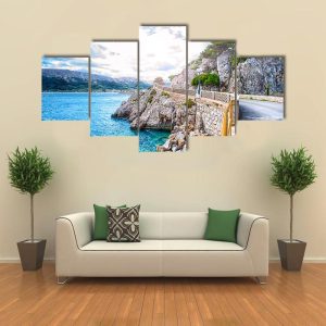 Beautiful Adriatic Sea Coastline With Colorful Sky - Nature 5 Panel Canvas Art Wall Decor