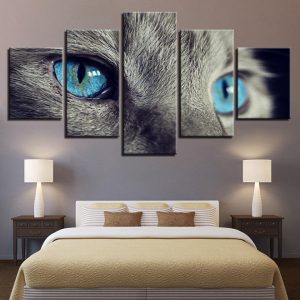 Beautiful Animal Blue Eyes Cat - Animal 5 Panel Canvas Art Wall Decor