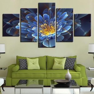 Beautiful Dreamlike Violets Flowers - Abstract 5 Panel Canvas Art Wall Decor