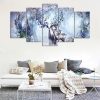 Beautiful Flower Deer Family Fantastic - Abstract Animal 5 Panel Canvas Art Wall Decor