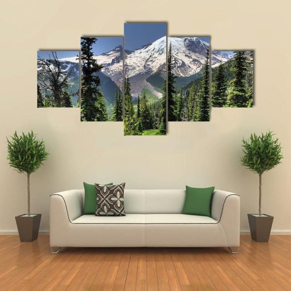 Beautiful Mount Rainier From Sunrise Nature - 5 Panel Canvas Art Wall Decor