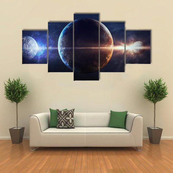 Beautiful Planets Stars And Galaxies - Space 5 Panel Canvas Art Wall Decor