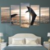 Beautiful Playful Dolphins - Animal 5 Panel Canvas Art Wall Decor