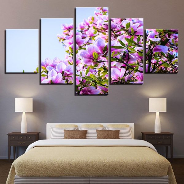 Beautiful Purple Flowers 1 - Nature 5 Panel Canvas Art Wall Decor