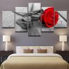 Beautiful Red Rose Flower Gray 02 - Nature 5 Panel Canvas Art Wall Decor