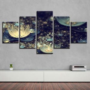 Beautiful River Lantern Night - Nature 5 Panel Canvas Art Wall Decor